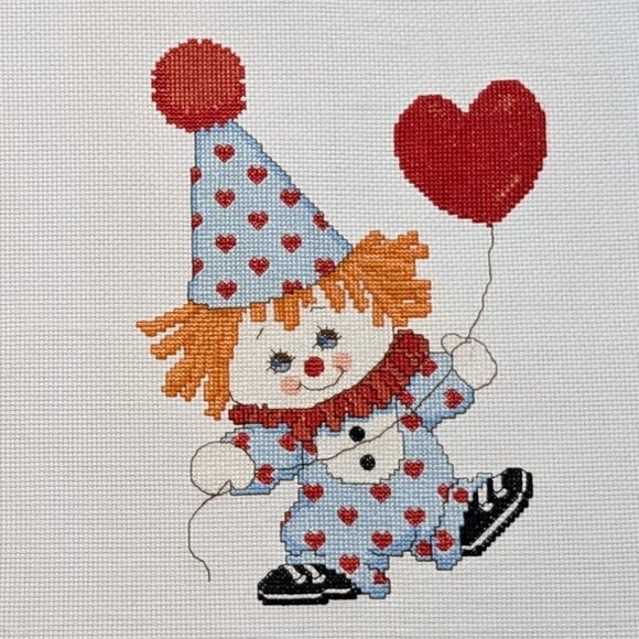Lot of 2 Counted Cross Stitch Completed Not Framed; Playful Child Clowns; 8 x 10 - Picture 3 of 4